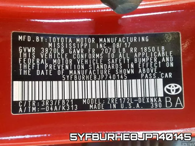 5YFBURHE8JP740145 фото 2