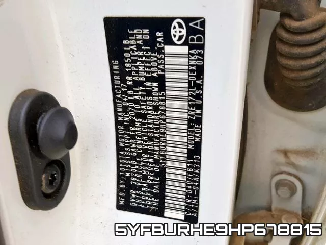 5YFBURHE9HP678815 фото 2