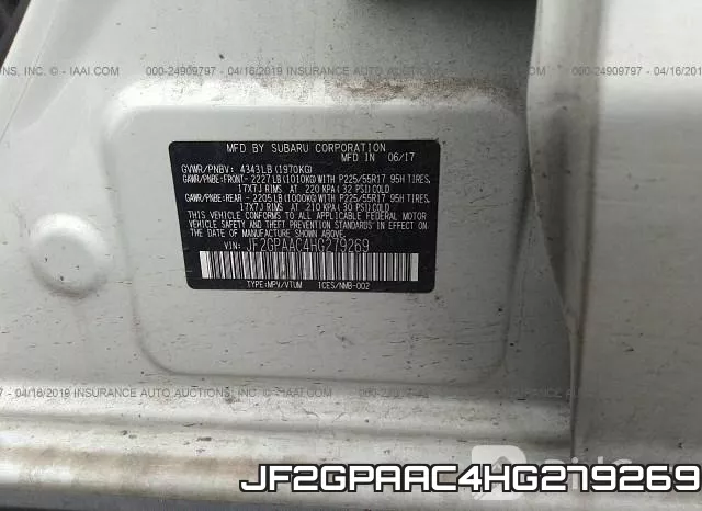 JF2GPAAC4HG279269 фото 10