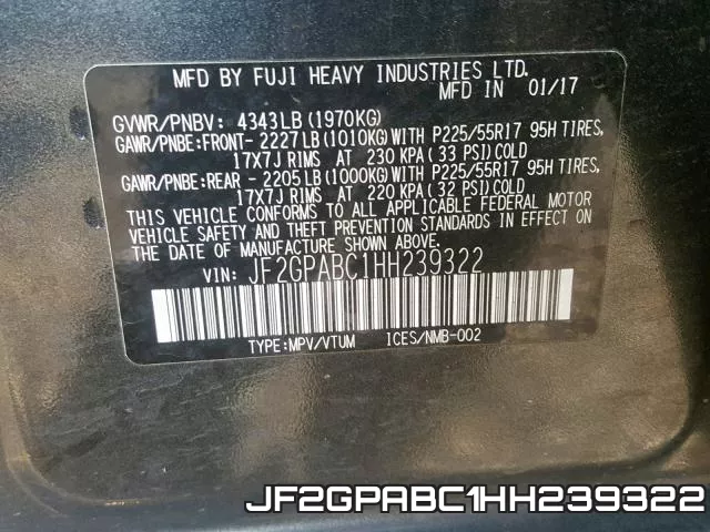 JF2GPABC1HH239322 фото 2