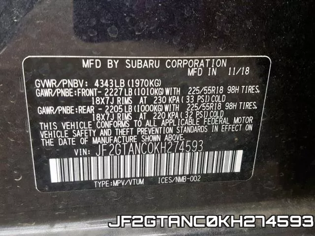 JF2GTANC0KH274593 фото 2