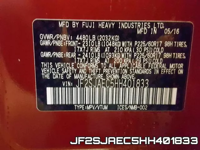 JF2SJAEC5HH401833 фото 2