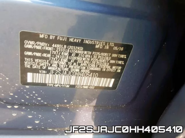 JF2SJAJC0HH405410 фото 2