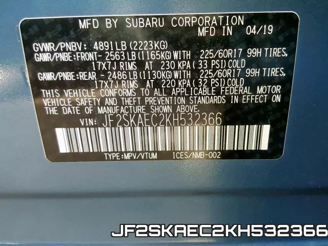 JF2SKAEC2KH532366 фото 2