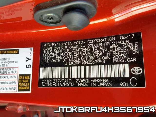 JTDKBRFU4H3567954 фото 2