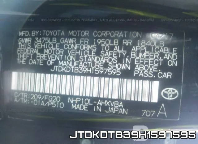JTDKDTB39H1597595 фото 10