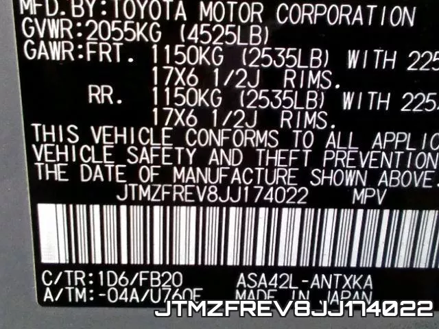 JTMZFREV8JJ174022 фото 2