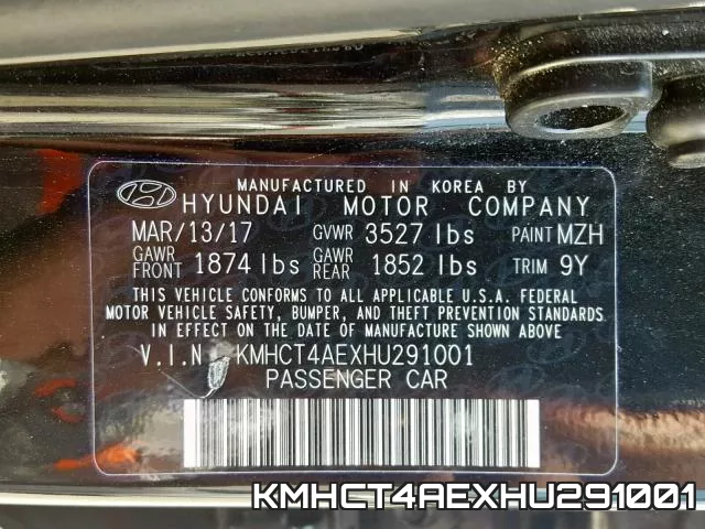 KMHCT4AEXHU291001 фото 2