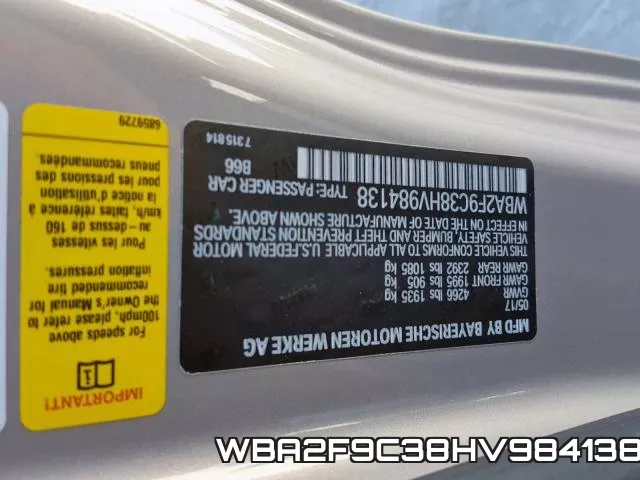 WBA2F9C38HV984138 фото 2