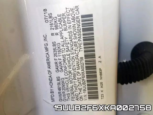 19UUB2F6XKA002758 фото 2