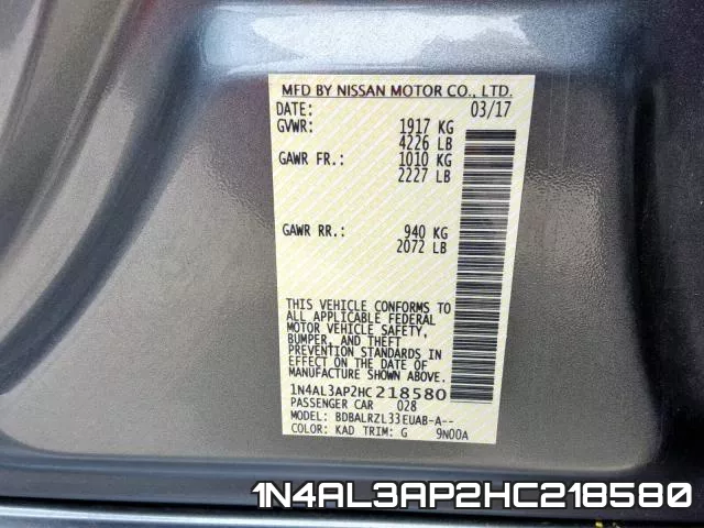 1N4AL3AP2HC218580 фото 2