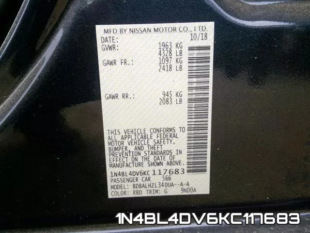 1N4BL4DV6KC117683 фото 2