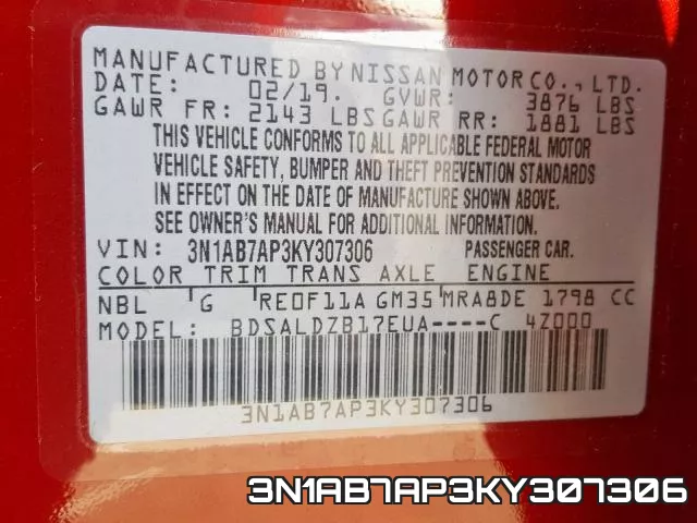 3N1AB7AP3KY307306 фото 2
