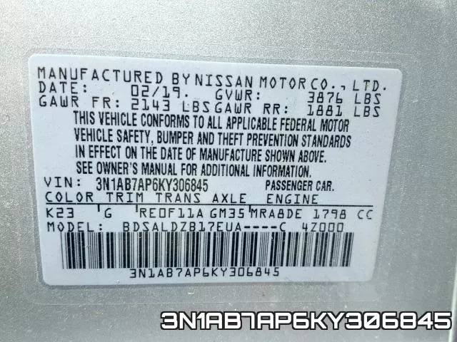3N1AB7AP6KY306845 фото 2