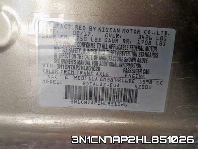 3N1CN7AP2HL851026 фото 2