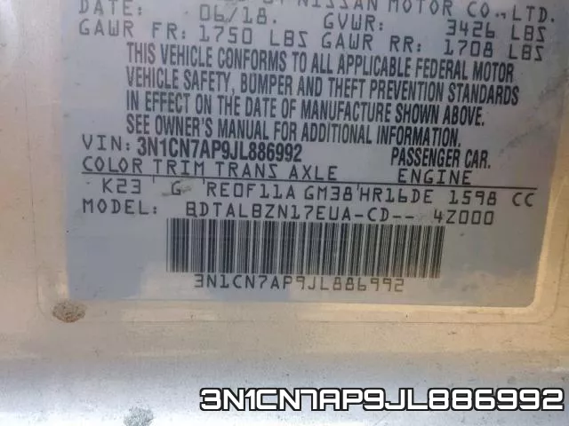 3N1CN7AP9JL886992 фото 2
