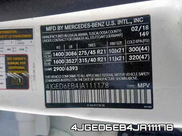 4JGED6EB4JA111178 фото 2