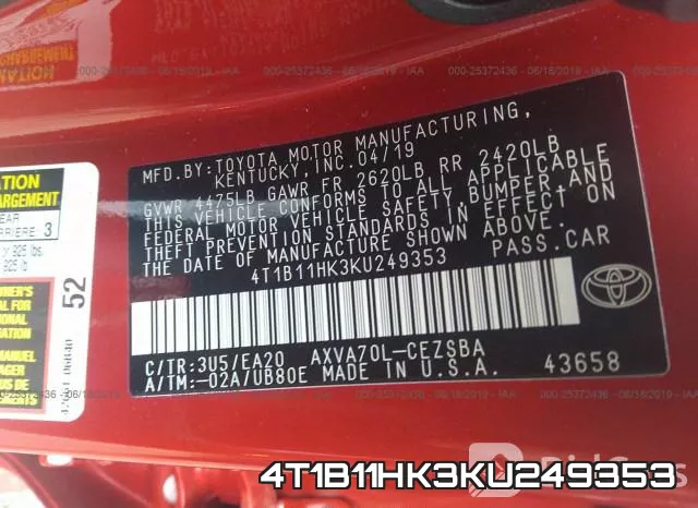 4T1B11HK3KU249353 фото 10