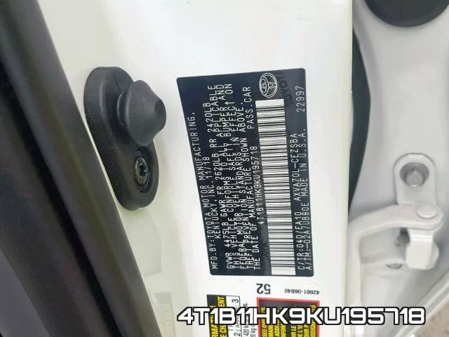 4T1B11HK9KU195718 фото 2