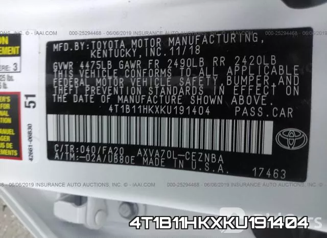 4T1B11HKXKU191404 фото 10