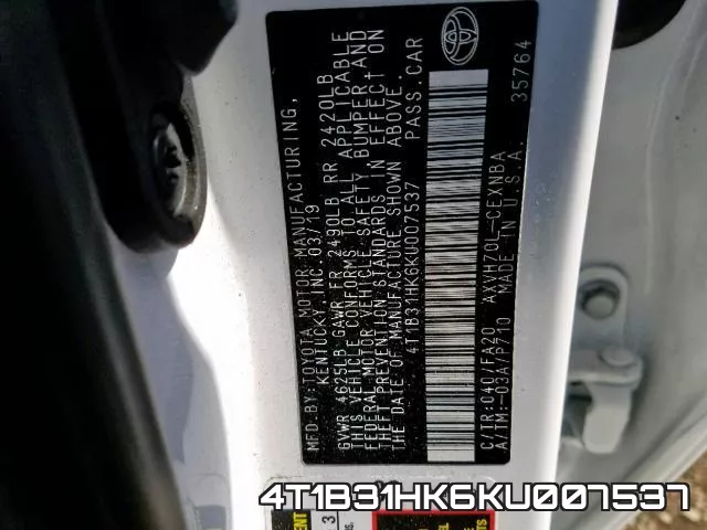 4T1B31HK6KU007537 фото 2