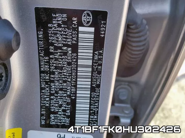 4T1BF1FK0HU302426 фото 2