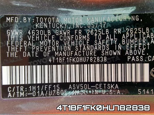 4T1BF1FK0HU782838 фото 2