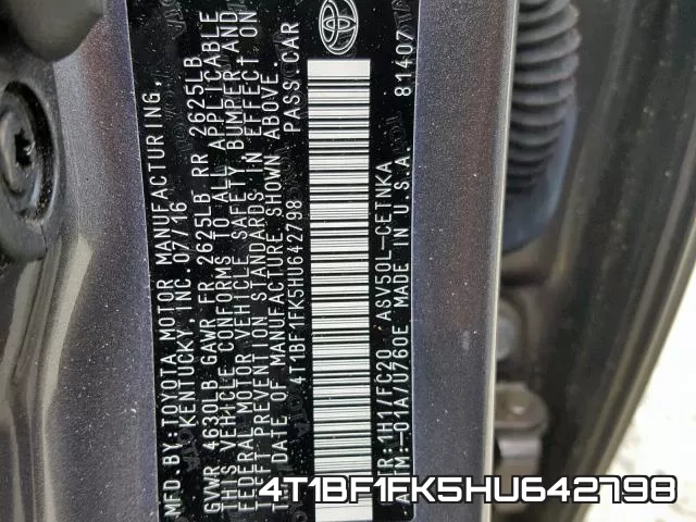4T1BF1FK5HU642798 фото 2