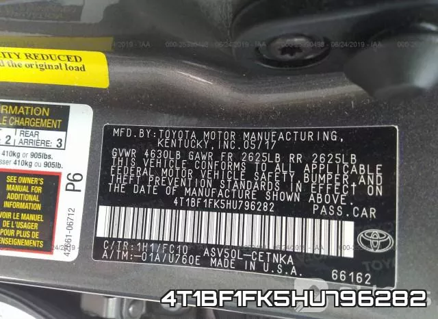 4T1BF1FK5HU796282 фото 10