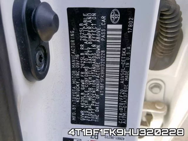 4T1BF1FK9HU320228 фото 2