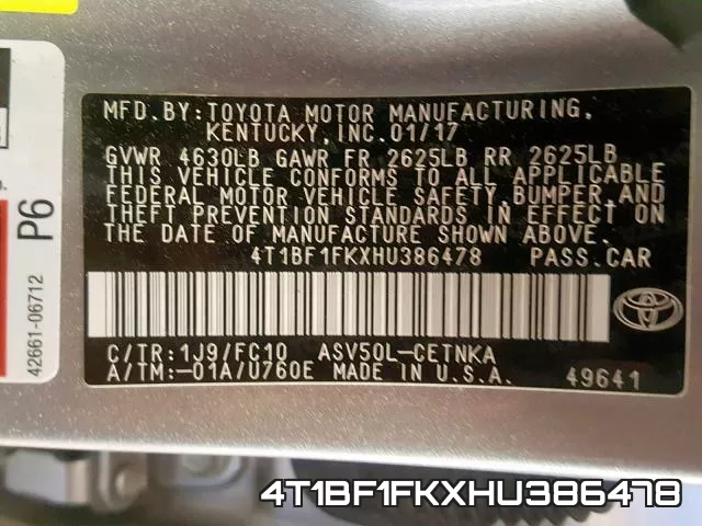 4T1BF1FKXHU386478 фото 2