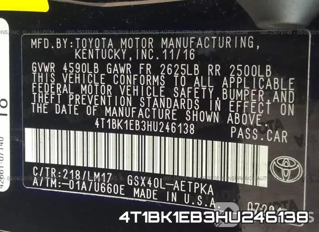 4T1BK1EB3HU246138 фото 10