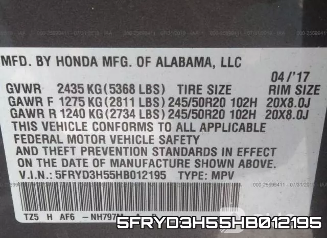 5FRYD3H55HB012195 фото 10