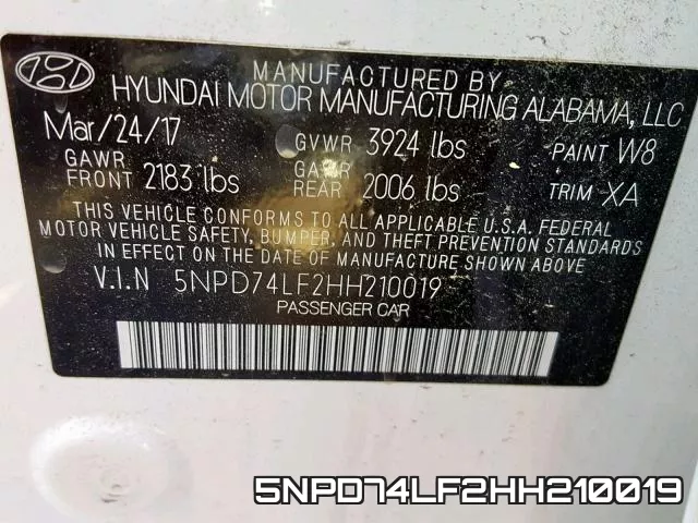 5NPD74LF2HH210019 фото 2
