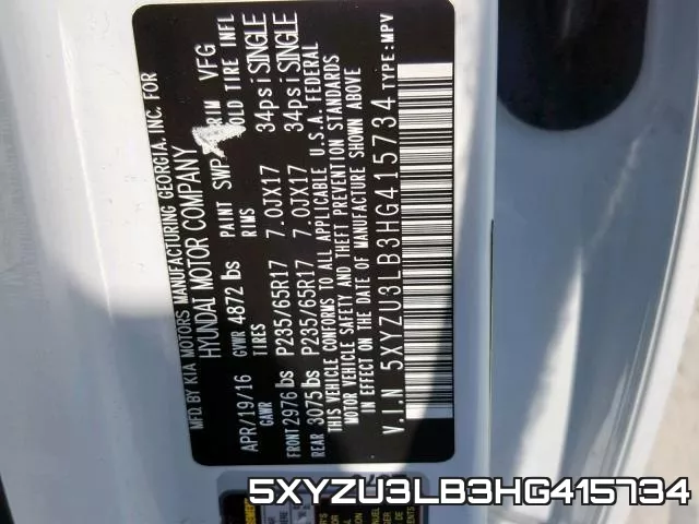 5XYZU3LB3HG415734 фото 2