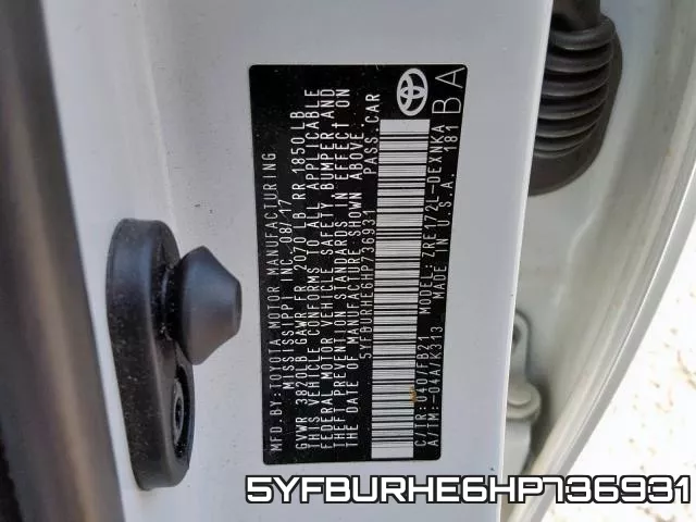 5YFBURHE6HP736931 фото 2