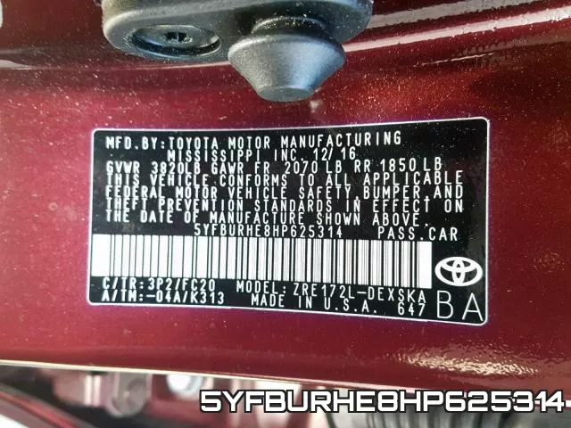 5YFBURHE8HP625314 фото 2