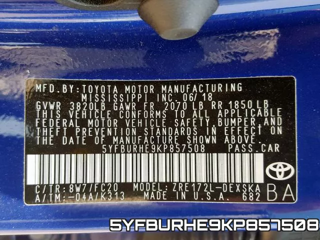 5YFBURHE9KP857508 фото 2