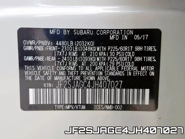 JF2SJAGC4JH407027 фото 2