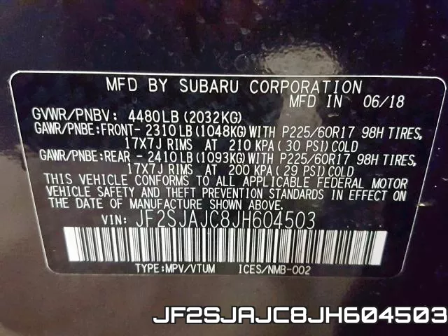 JF2SJAJC8JH604503 фото 2