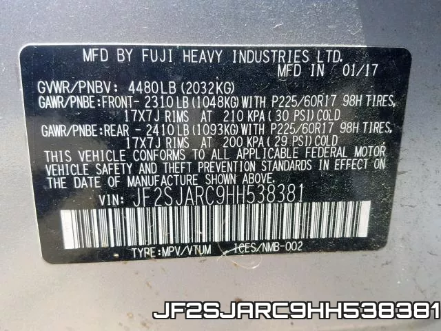 JF2SJARC9HH538381 фото 2