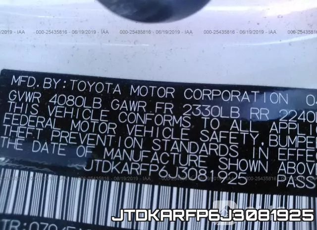 JTDKARFP6J3081925 фото 9