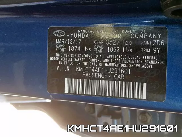 KMHCT4AE1HU291601 фото 2