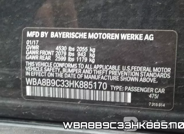 WBA8B9C33HK885170 фото 10