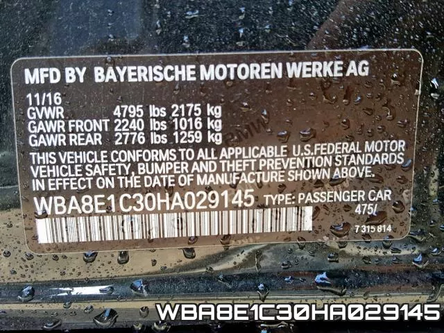 WBA8E1C30HA029145 фото 2