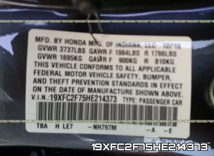 19XFC2F75HE214373 фото 10