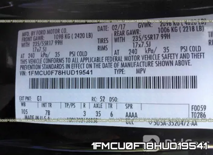 1FMCU0F78HUD19541 фото 10