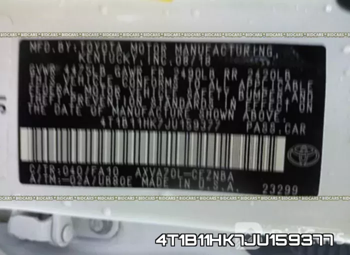 4T1B11HK7JU159377 фото 10
