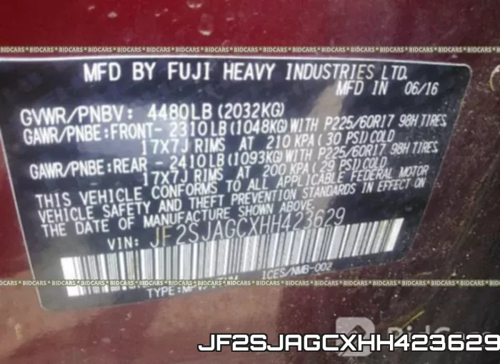 JF2SJAGCXHH423629 фото 10