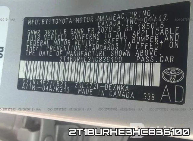 2T1BURHE3HC836100 фото 10